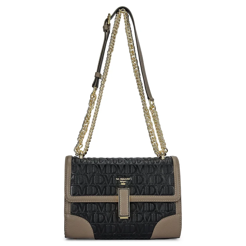 Da Milano Small Monogram Leather Shoulder Bag - Black